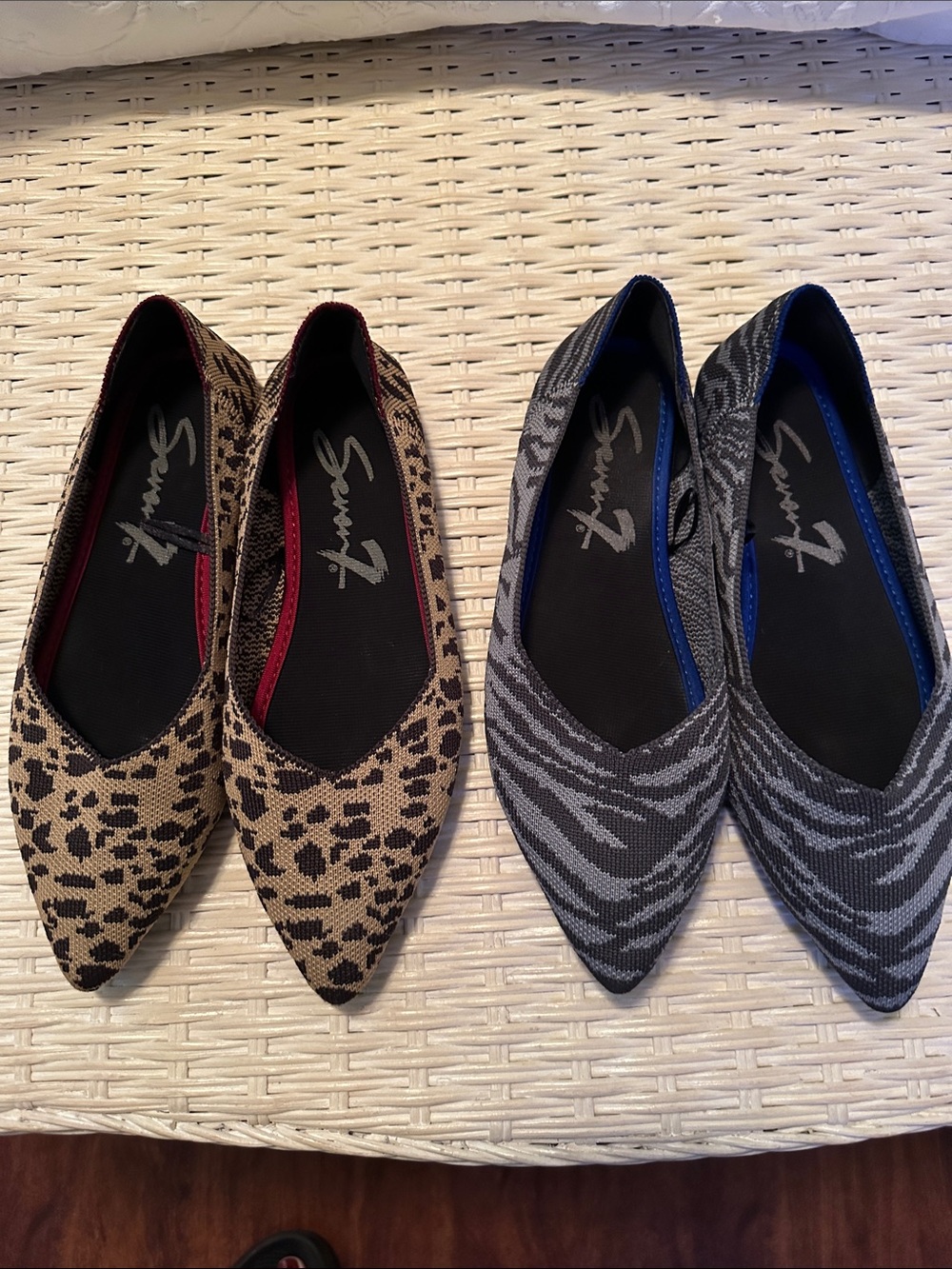 Seven Brand, Pointed Flats in Leopard Tan and Gray Zebra, 2 Pairs, Sz 8, EUC